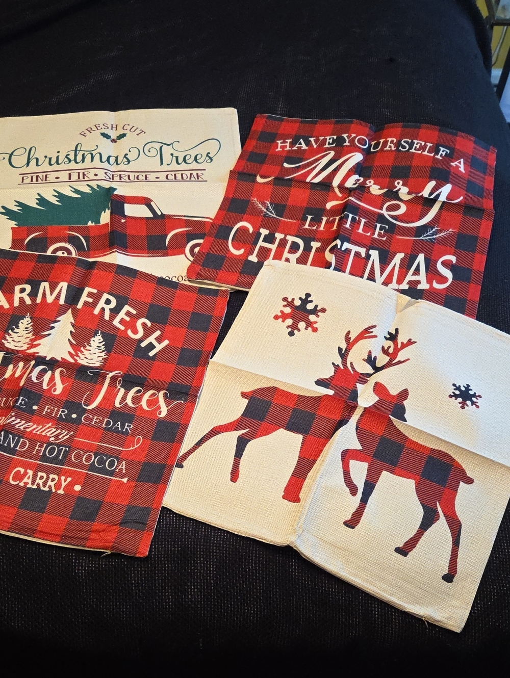 Holiday Plaid Reindeer & Christmas Trees Pillow Cover- Set Of 4 NWT